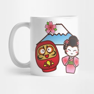 Daruma Geisha and Fuji Kawaii Cute Japanese Design Mug